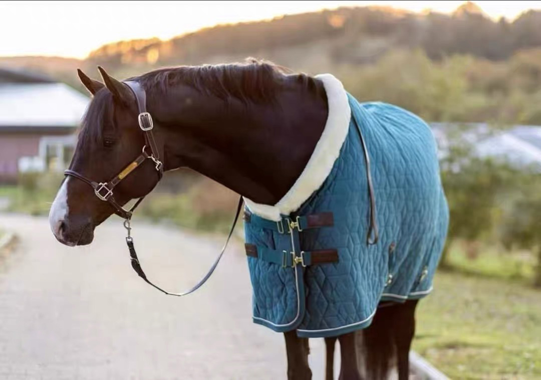 Adjustable Velvet Rug Horse Care Blanket Detachable Neck Cover Winter Keep Warm Equestrian Gear With Comfort Thickened - Blue