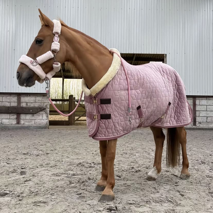 Adjustable Velvet Rug Horse Care Blanket Detachable Neck Cover Winter Keep Warm Equestrian Gear With Comfort Thickened - Pink