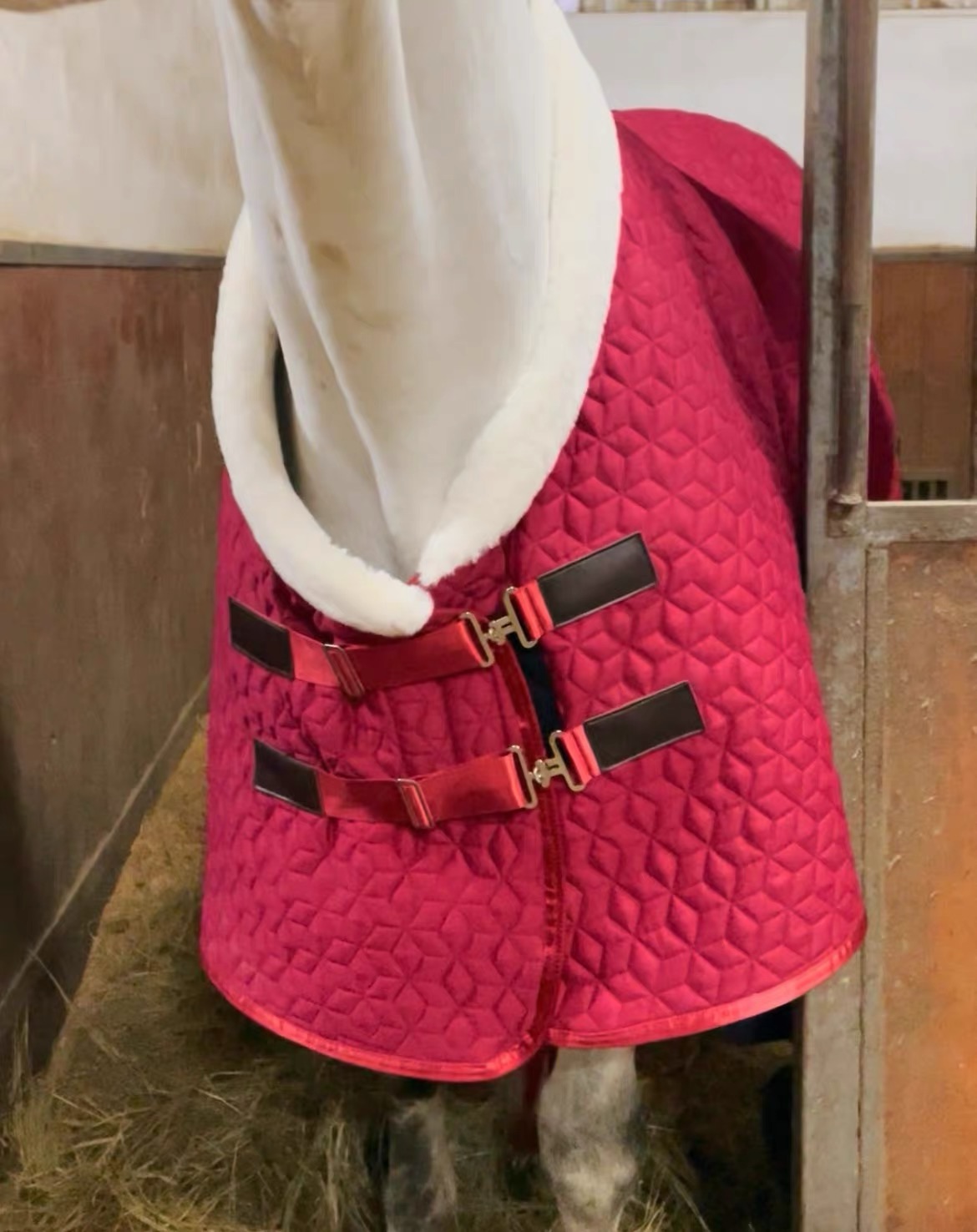 Adjustable Velvet Rug Horse Care Blanket Detachable Neck Cover Winter Keep Warm Equestrian Gear With Comfort Thickened - Red