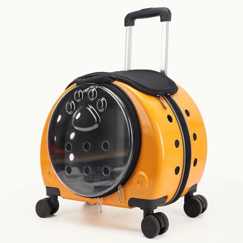 Backpack Portable Pet Strollers With Wheels Durable Acrylic PC Closure For Cats Dogs Bags Ideal For Travel Outdoor Use - Orange
