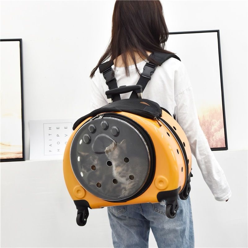 Backpack Portable Pet Strollers With Wheels Durable Acrylic PC Closure For Cats Dogs Bags Ideal For Travel Outdoor Use - Orange