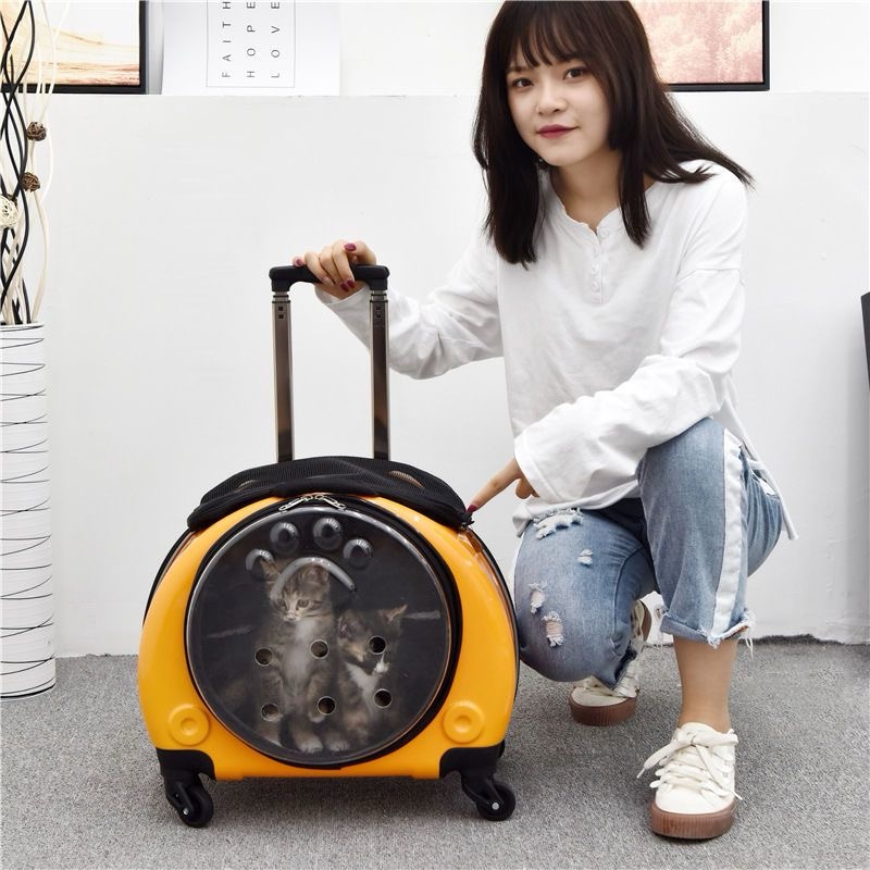 Backpack Portable Pet Strollers With Wheels Durable Acrylic PC Closure For Cats Dogs Bags Ideal For Travel Outdoor Use - Orange