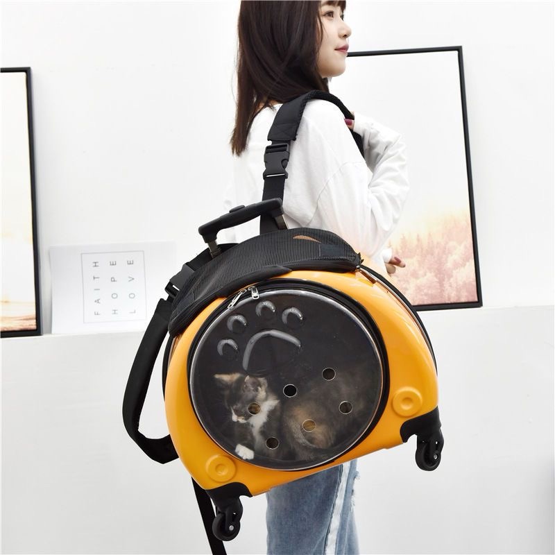 Backpack Portable Pet Strollers With Wheels Durable Acrylic PC Closure For Cats Dogs Bags Ideal For Travel Outdoor Use - Orange