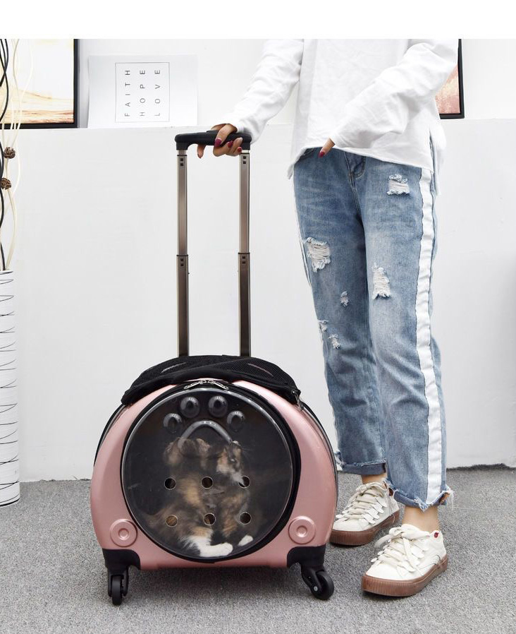 Backpack Portable Pet Strollers With Wheels Durable Acrylic PC Closure For Cats Dogs Bags Ideal For Travel Outdoor Use - Orange
