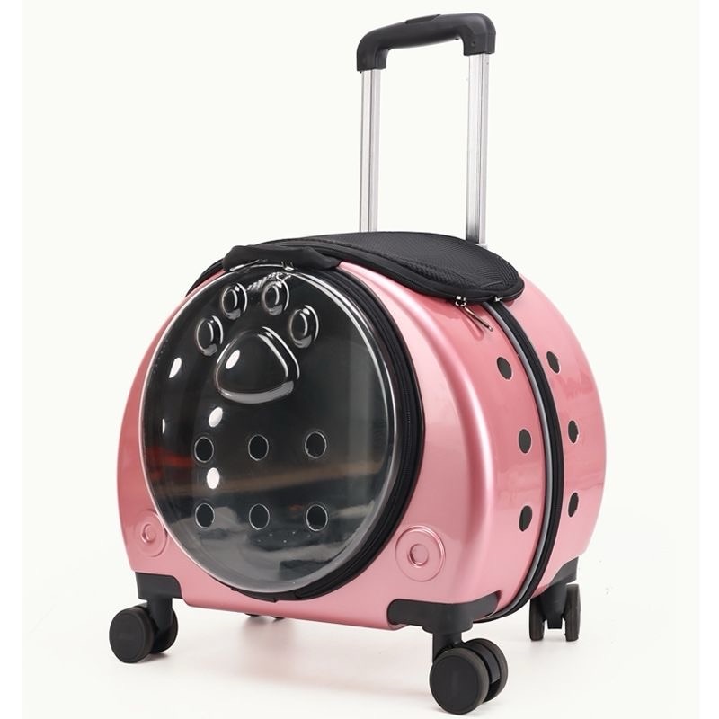 Backpack Portable Pet Strollers With Wheels Durable Acrylic PC Closure For Cats Dogs Bags Ideal For Travel Outdoor Use - Rose