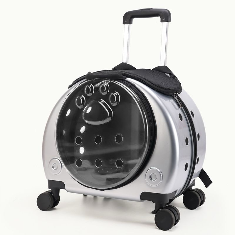 Backpack Portable Pet Strollers With Wheels Durable Acrylic PC Closure For Cats Dogs Bags Ideal For Travel Outdoor Use - Silver
