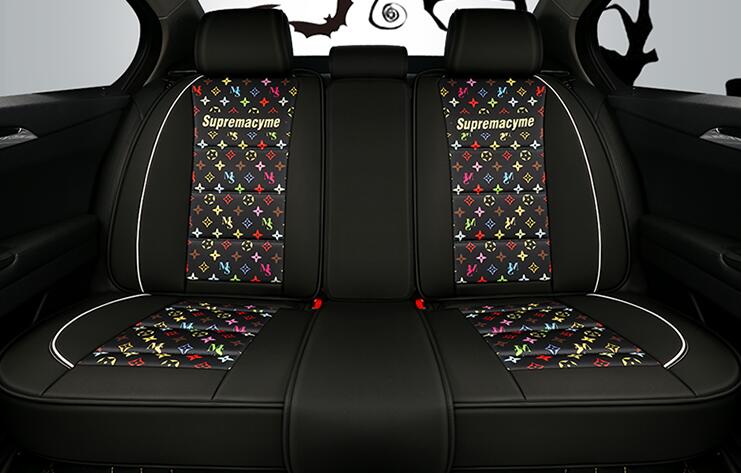 Classic PU Leather Supremacyme Car Seat Covers Universal Pads Automobile Seat Cushions Pillows 10pcs - Black