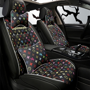 Classic PU Leather Supremacyme Car Seat Covers Universal Pads Automobile Seat Cushions Pillows 10pcs - Black