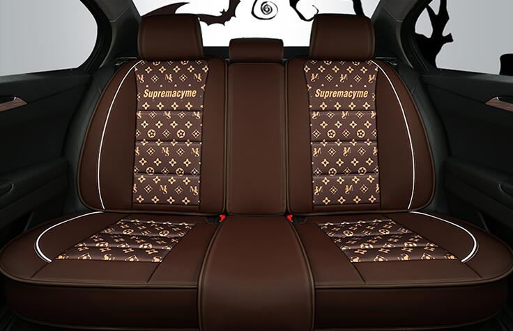 Classic PU Leather Supremacyme Car Seat Covers Universal Pads Automobile Seat Cushions Pillows 10pcs - Coffee
