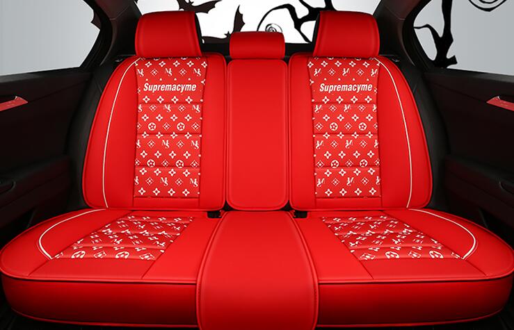 Classic PU Leather Supremacyme Car Seat Covers Universal Pads Automobile Seat Cushions Pillows 6pcs - Red
