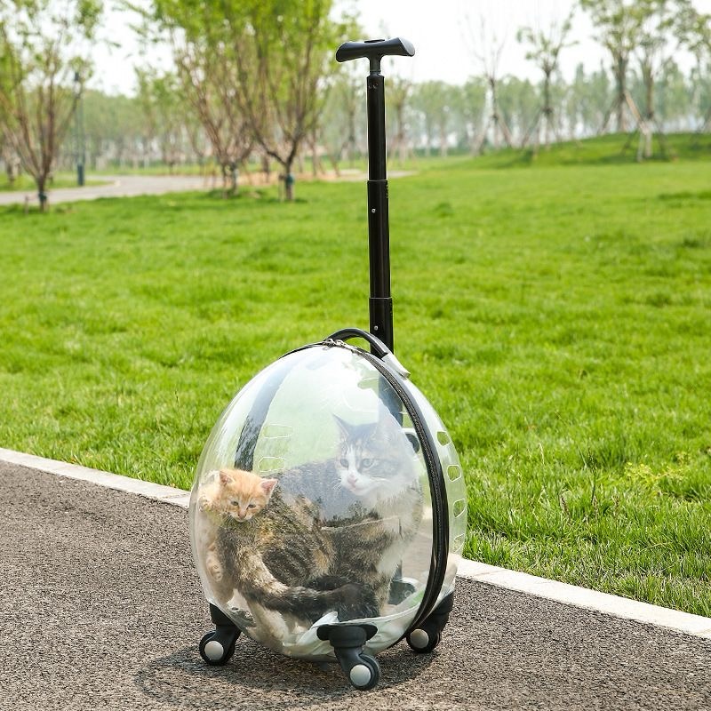 Classic Portable Pet Strollers With Wheels Durable Acrylic PC Closure For Cats Dogs Bags Ideal For Travel Outdoor Use - Black