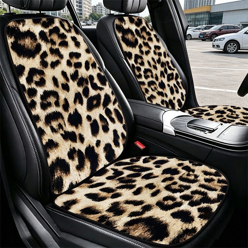 Fashion Leopard Print Car Seat Cushion Universal Polyester Automobile Covers 7pcs Sets - Beige