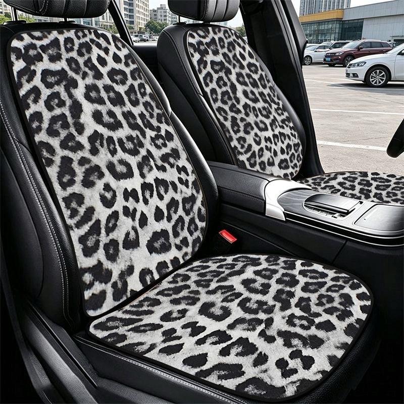 Fashion Leopard Print Car Seat Cushion Universal Polyester Automobile Covers 7pcs Sets - Black