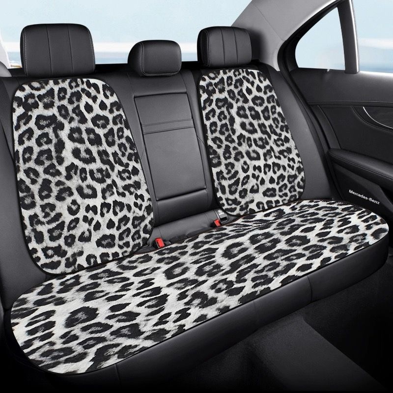 Fashion Leopard Print Car Seat Cushion Universal Polyester Automobile Covers 7pcs Sets - Black