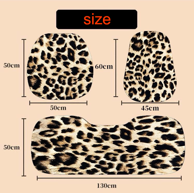 Fashion Leopard Print Car Seat Cushion Universal Polyester Automobile Covers 7pcs Sets - Beige