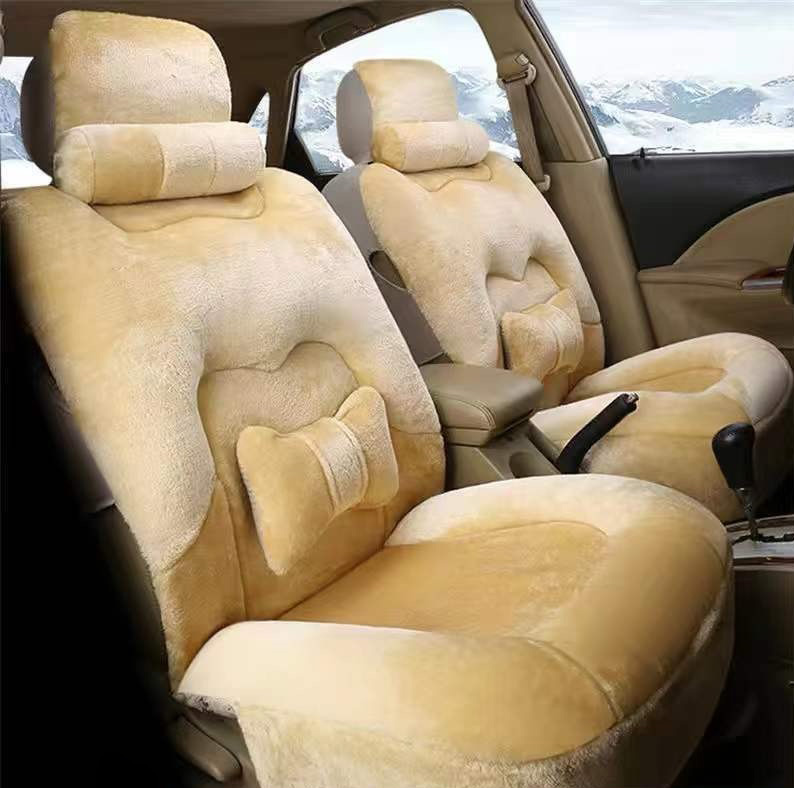 Fashion Winter Warmth Car Seat Cushion Universal Plush Automobile Covers 5pcs Sets - Beige