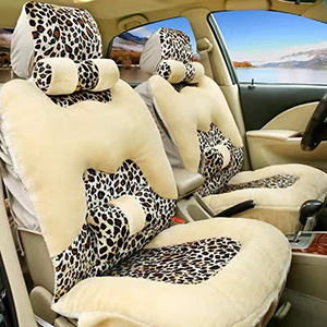 Fashion Winter Warmth Car Seat Cushion Universal Plush Automobile Covers 5pcs Sets - Leopard Beige
