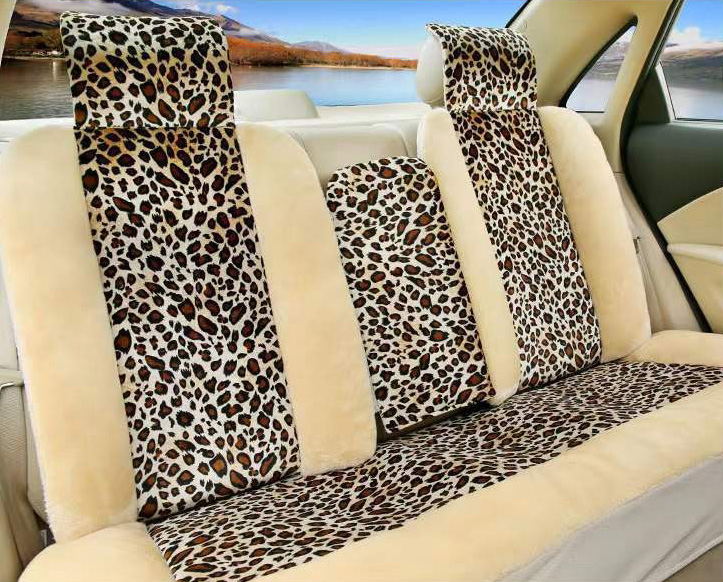 Fashion Winter Warmth Car Seat Cushion Universal Plush Automobile Covers 5pcs Sets - Leopard Brown