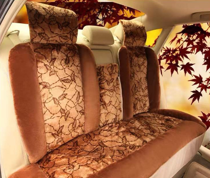 Fashion Winter Warmth Car Seat Cushion Universal Plush Automobile Covers 5pcs Sets - Leopard Brown