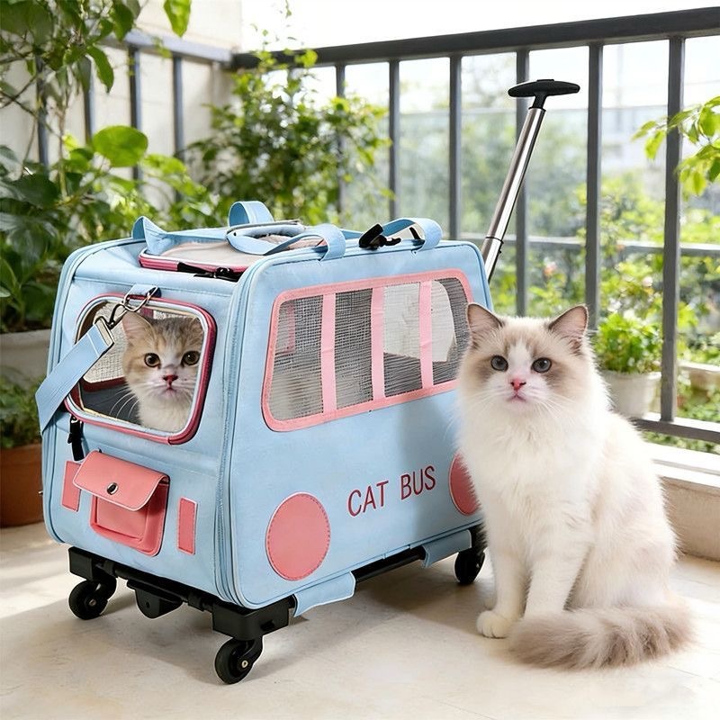 Foldable Pet Backpack With Wheels Durable Oxford Cloth Carrier For Medium Cats Dogs Bags Ideal For Travel Outdoor Use - Beige