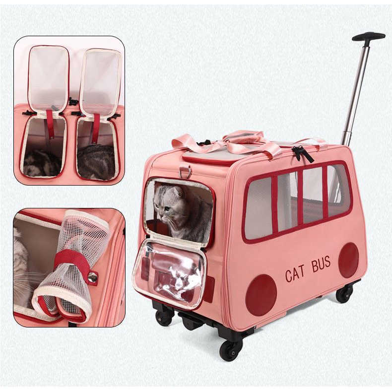 Foldable Pet Backpack With Wheels Durable Oxford Cloth Carrier For Medium Cats Dogs Bags Ideal For Travel Outdoor Use - Beige