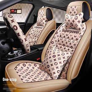 Luxury PU Leather Superpower Car Seat Covers Universal Pads Automobile Seat Cushions Pillows 11pcs - Beige