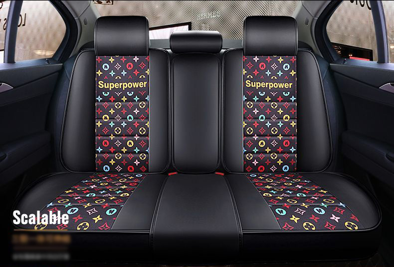 Luxury PU Leather Superpower Car Seat Covers Universal Pads Automobile Seat Cushions Pillows 11pcs - Black Colorful