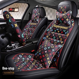 Luxury PU Leather Superpower Car Seat Covers Universal Pads Automobile Seat Cushions Pillows 11pcs - Black Colorful