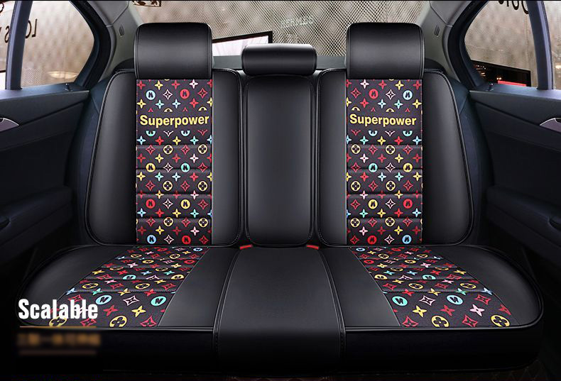 Luxury PU Leather Superpower Car Seat Covers Universal Pads Automobile Seat Cushions Pillows 6pcs - Black Colorful