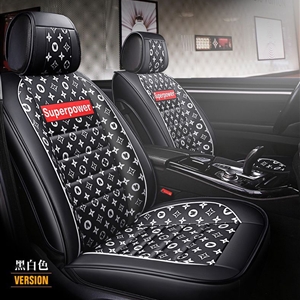 Luxury PU Leather Superpower Car Seat Covers Universal Pads Automobile Seat Cushions Pillows 6pcs - Black