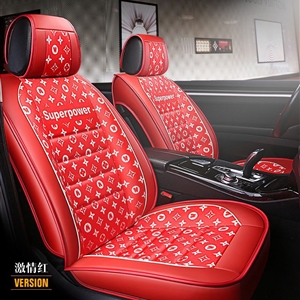 Luxury PU Leather Superpower Car Seat Covers Universal Pads Automobile Seat Cushions Pillows 6pcs - Red
