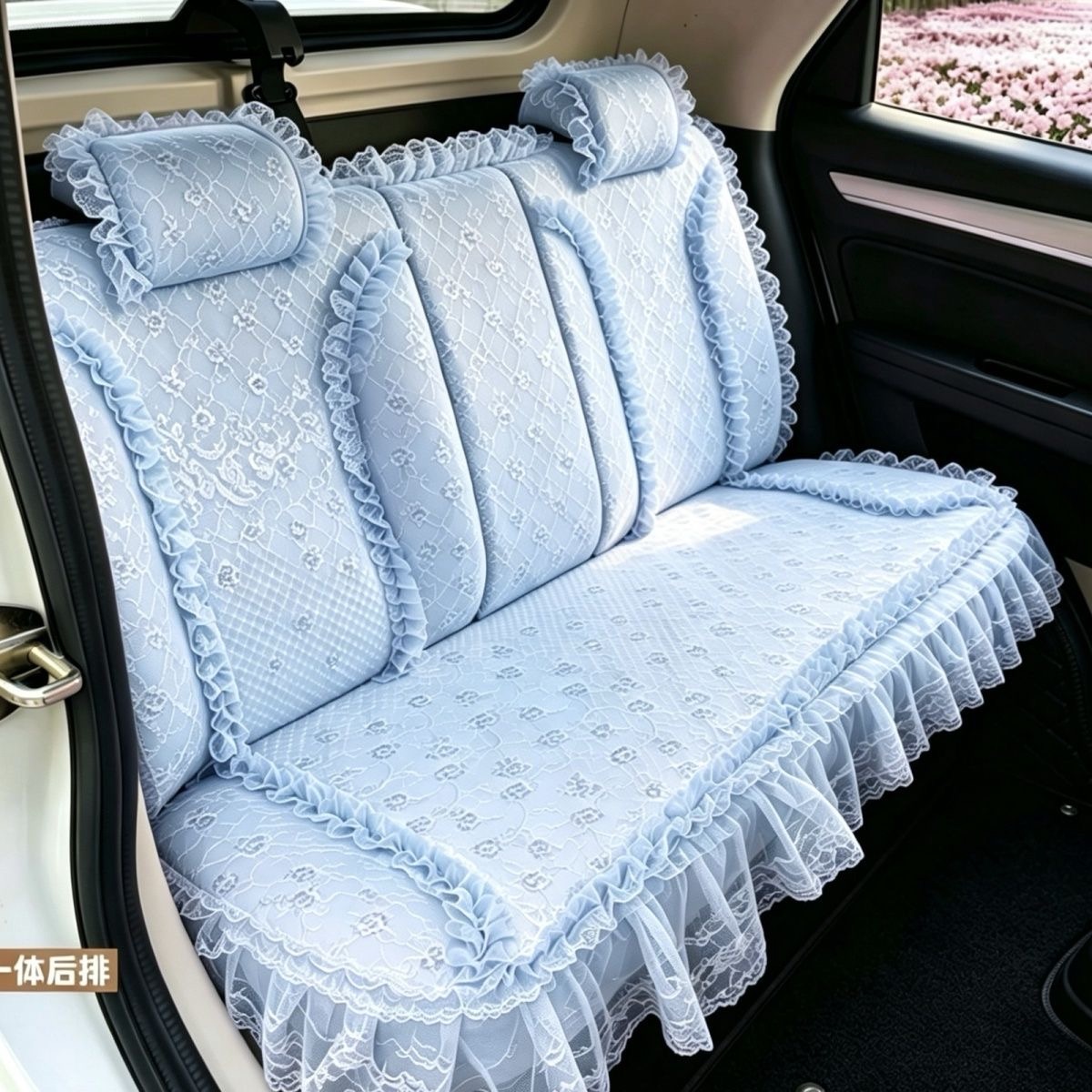 Luxury Universal Countryside lace Flower Car Seat Cover Bud Silk Floral Auto Seat Cushion 9pcs Sets - Blue