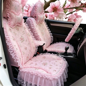 Luxury Universal Countryside lace Flower Car Seat Cover Bud Silk Floral Auto Seat Cushion 9pcs Sets - Pink
