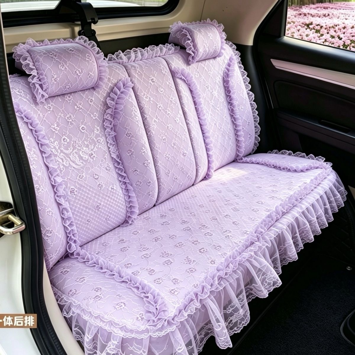 Luxury Universal Countryside lace Flower Car Seat Cover Bud Silk Floral Auto Seat Cushion 9pcs Sets - Purple