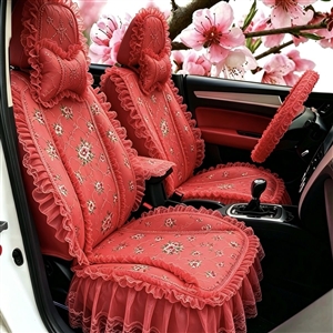 Luxury Universal Countryside lace Flower Car Seat Cover Bud Silk Floral Auto Seat Cushion 9pcs Sets - Red