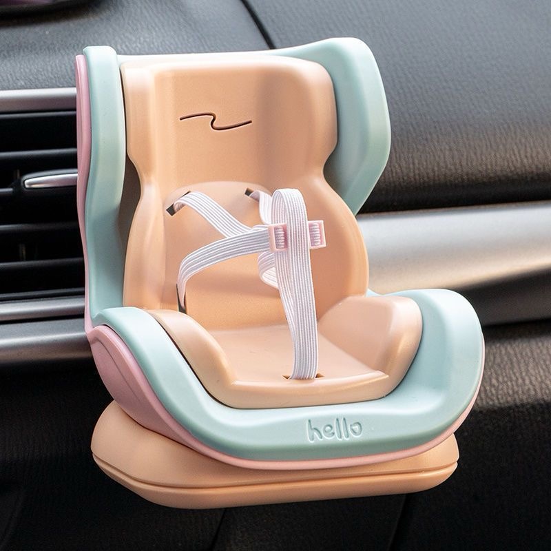 Mini Plastic Cartoon Car Hamster Pet Air Outlet Clip Ornament Safety Seat Storage Automotive Interior - Blue Beige