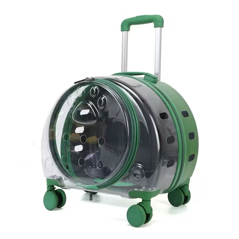 New Portable Pet Strollers With Wheels Durable Acrylic PC Closure For Cats Dogs Bags Ideal For Travel Outdoor Use - Green 2