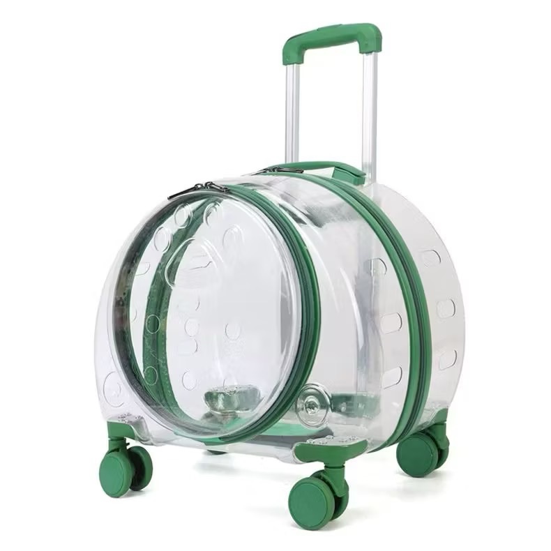 New Portable Pet Strollers With Wheels Durable Acrylic PC Closure For Cats Dogs Bags Ideal For Travel Outdoor Use - Green