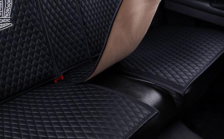 Crown Leather Car Seat Covers Beautiful Universal Auto Cushion 1PC Back Cover 2pcs Front Cover - Black