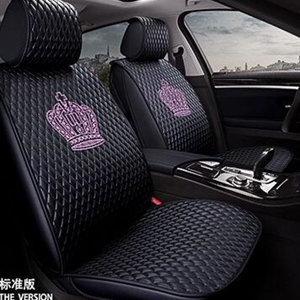 Crown Leather Car Seat Covers Beautiful Universal Auto Cushion 1PC Back Cover 2pcs Front Cover - Black Pink