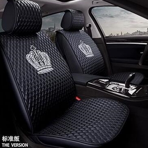Crown Leather Car Seat Covers Beautiful Universal Auto Cushion 1PC Back Cover 2pcs Front Cover - Black