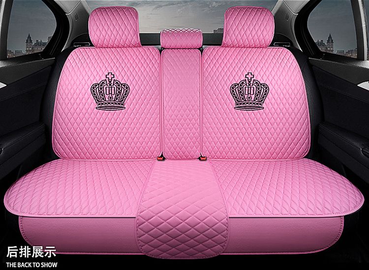 Crown Leather Car Seat Covers Beautiful Universal Auto Cushion 1PC Back Cover 2pcs Front Cover - Pink