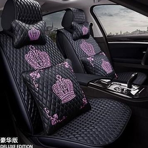 Crown Leather Car Seat Covers Beautiful Universal Auto Seat Cushion 10pcs Sets - Black Pink