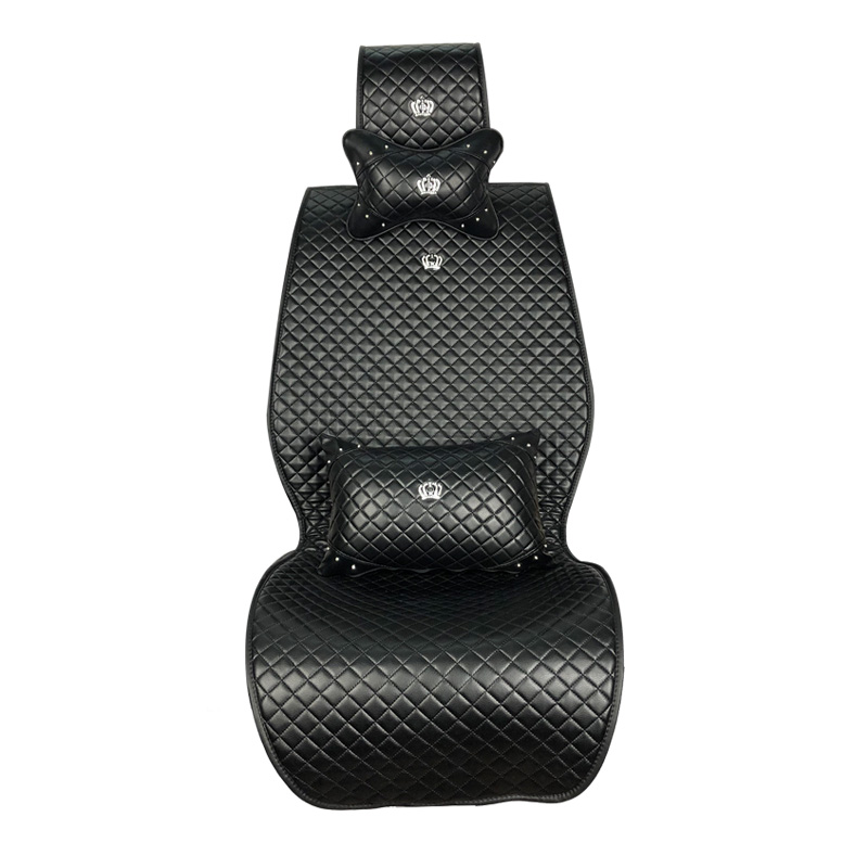Crown Leather Car Seat Covers Beautiful Universal Auto Seat Cushion 12pcs Sets - Black
