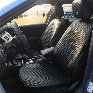 Crown Leather Car Seat Covers Beautiful Universal Auto Seat Cushion 8pcs Sets - Black