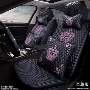 Crown Leather Car Seat Covers Diamonds Universal Auto Seat Cushion 11pcs Sets - Black Pink