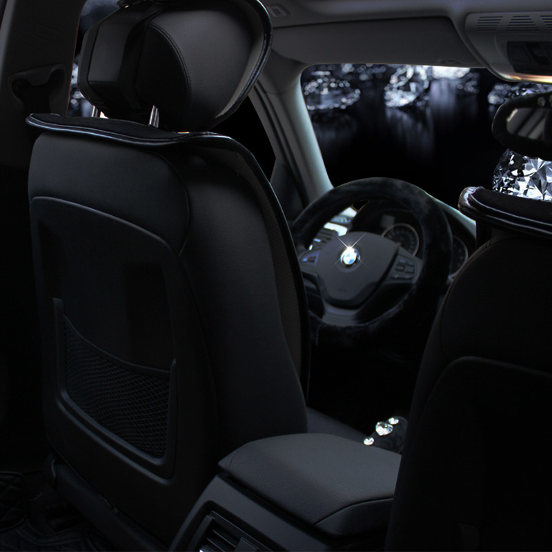 Crown Plush Car Seat Covers Punk Rivet Universal Auto Cushion 2PC Front Cover - Black