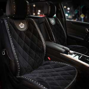 Crown Plush Car Seat Covers Rivet Universal Auto Cushion 1PC Back Cover 2pcs Front Cover - Black