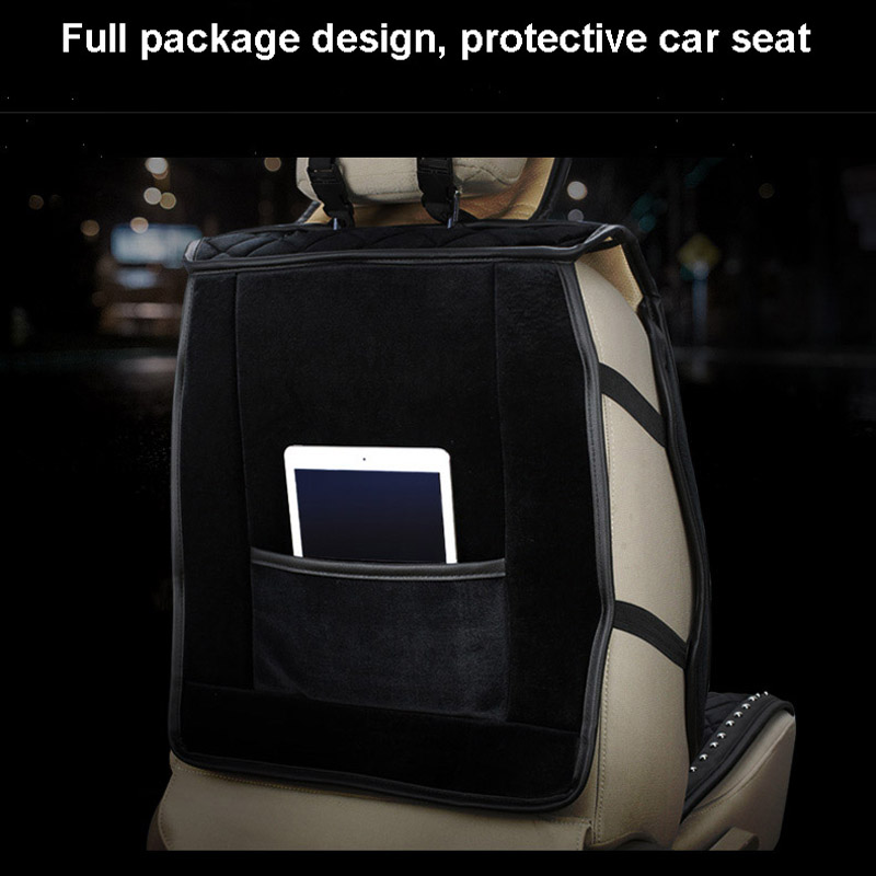 Crown Plush Car Seat Covers Rivet Universal Auto Cushion 1PC Back Cover 2pcs Front Cover - Black