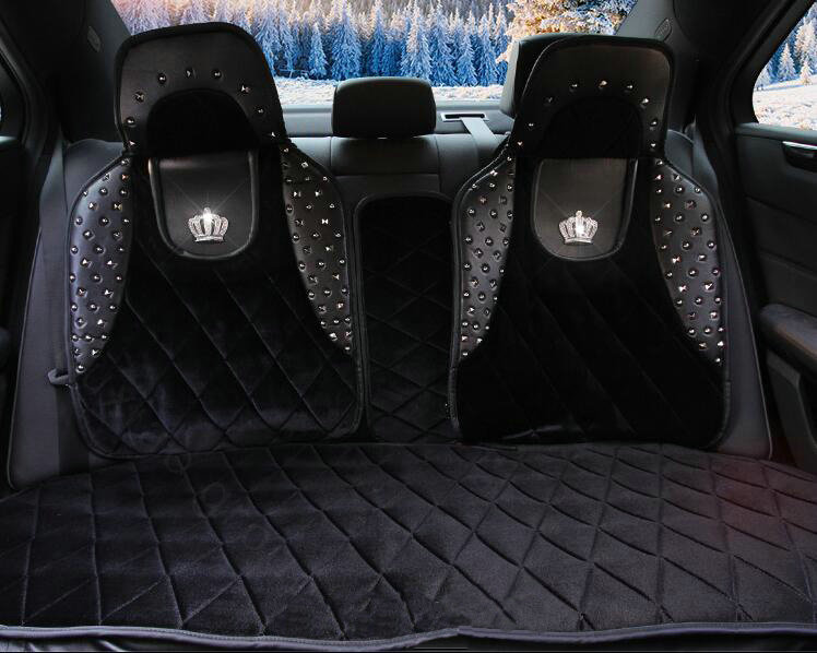 Luxury Crystals Plush Crown Car Seat Covers Punk Rivet Universal Auto Seat Cushion 6pcs Sets - Black